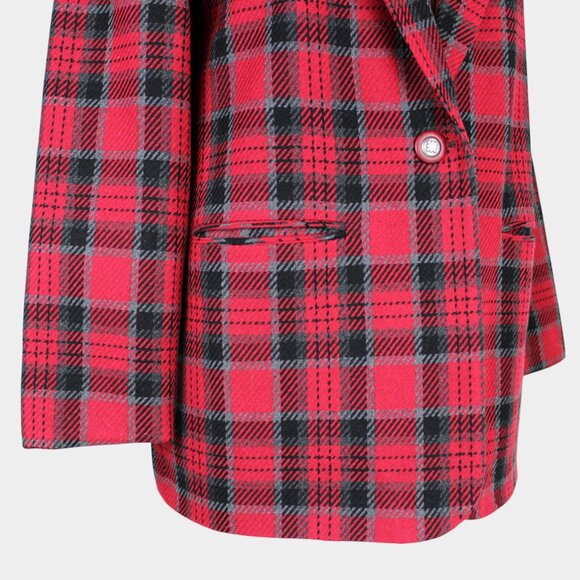 Vintage 80s Red Plaid Wool Blazer Jacket Size 8 - Picture 6 of 9